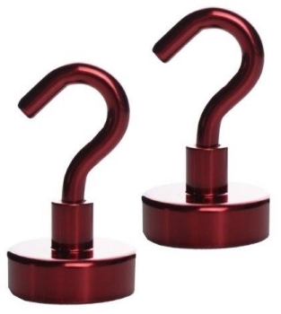 NEU: Magnet d25 mm mit Haken / mit Neodym-Kern / extrem haftstark / rot / 2 Stück im Set